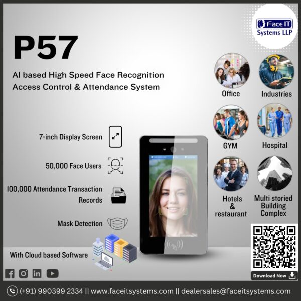 High Speed P57 AI based Face Recognition Access Control & Attendance System